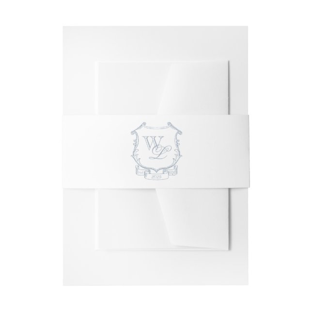 Einladung zum blauen grauen Monogramm-Wappen Einladungsbanderole (Vorderseite Beispiel)