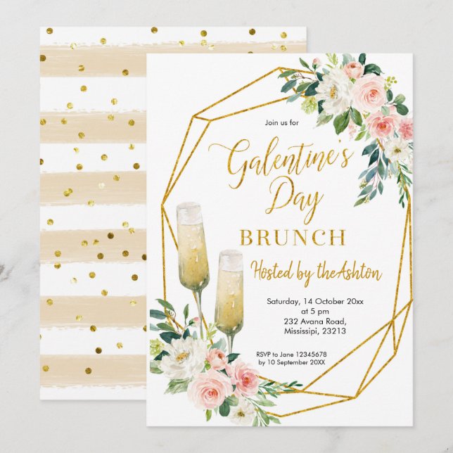 Einladung zum Brunch der Floral Gold Galentine (Vorne/Hinten)