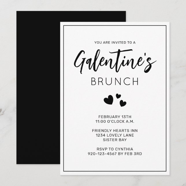 Einladung zum Brunch der Schwarz-Weiß-Galentine (Vorne/Hinten)