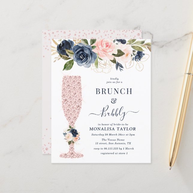 Einladung zum Brunch von Marinesoldaten und Blumen (Vorderseite/Rückseite Beispiel)