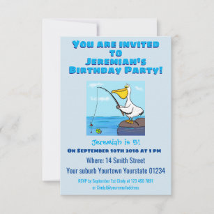 Einladung zum Cartoon von Funny Fish pelican
