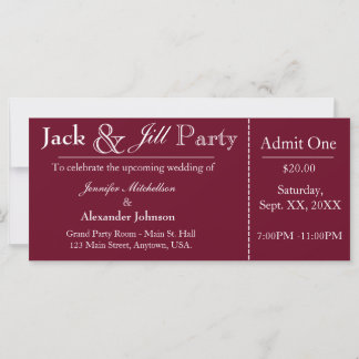 Einladung zum Deep Red Jack and Jill Shower Ticket