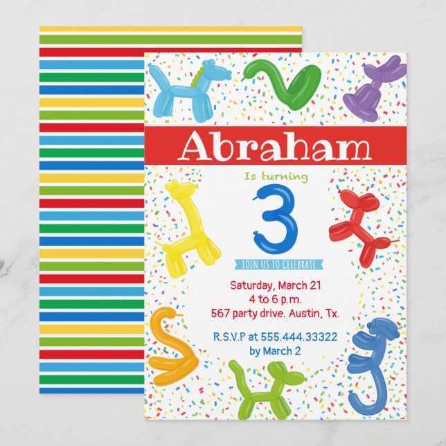 Einladung zum dritten Geburtstag (Vorne/Hinten)