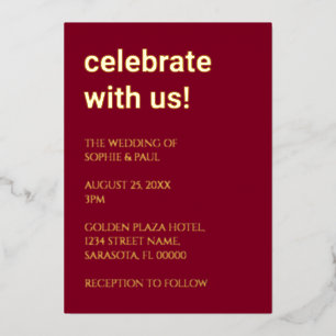 Einladung zum einfachen Burgundy Wedding Foil