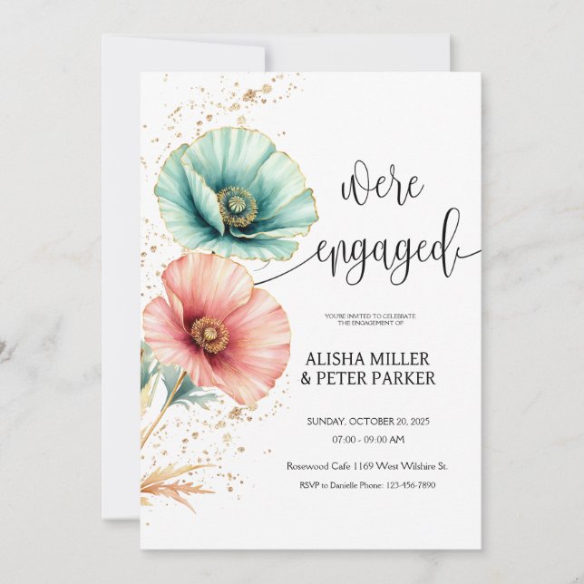 Einladung zum Engagement für blaue und rosa Aquare (Vorderseite)