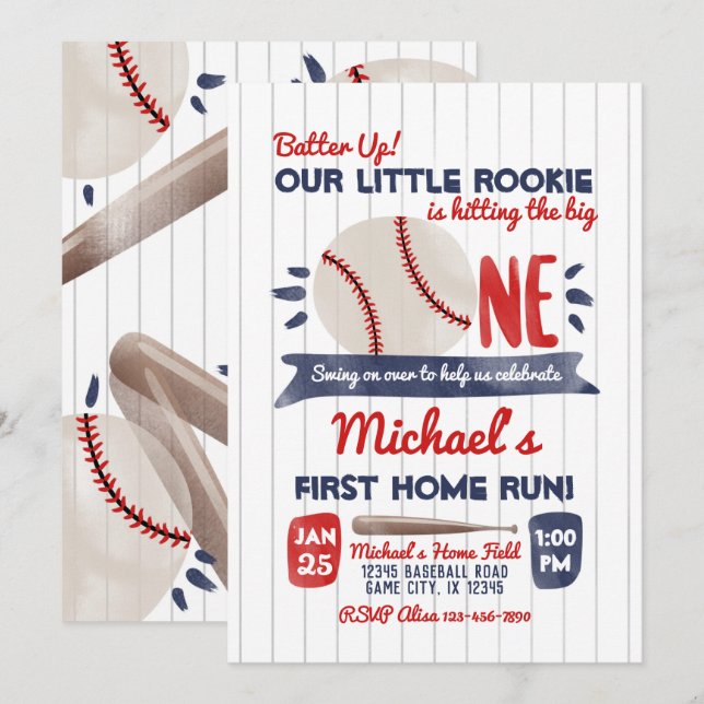 Einladung zum ersten Baseball Geburtstag (Vorne/Hinten)