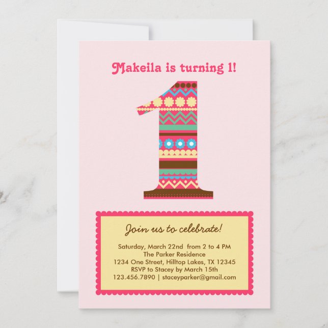 Einladung zum ersten Geburtstag (Vorderseite)