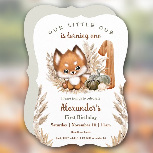 Einladung zum ersten Geburtstag des Niedlichen Fox (First Birthday Cute Fox Fall Boy Invitation)