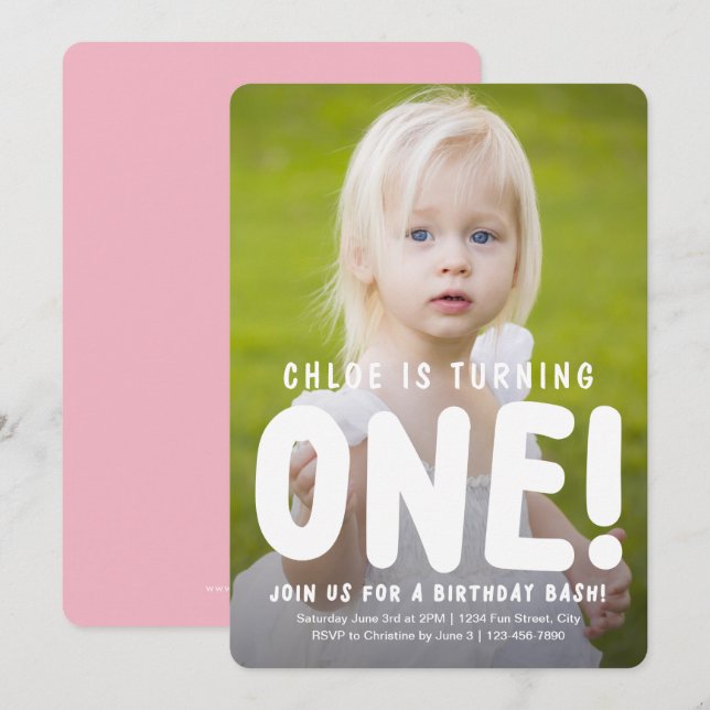 Einladung zum ersten Geburtstag des vertikalen Fot (Vorne/Hinten)