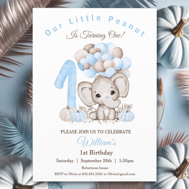 Einladung zum ersten Geburtstag Niedlicher Elefant (First Birthday Cute Elephant Fall Boy Invitation)
