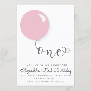 Einladung zum ersten Geburtstag Pink Ballon