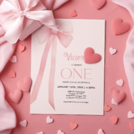Einladung zum ersten Geburtstag Pink Coquette Bow
