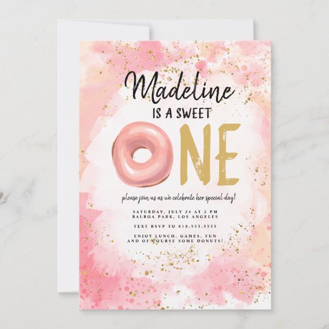 Einladung zum ersten Geburtstag von Donut (Vorderseite)