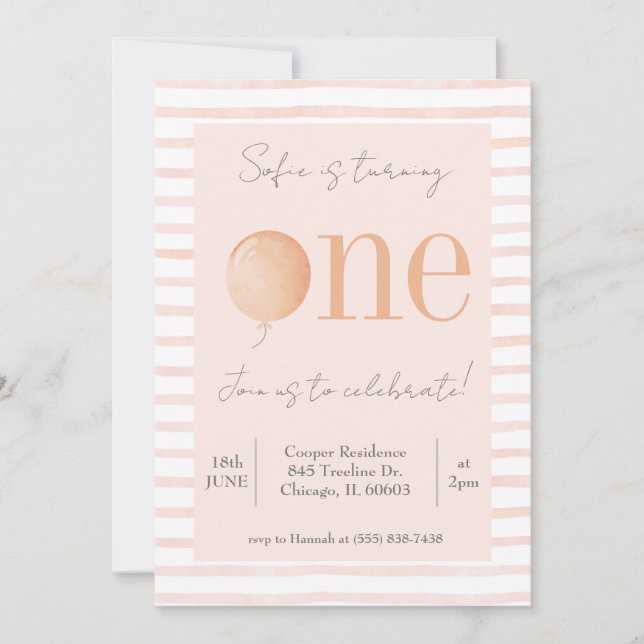 Einladung zum ersten Geburtstag von Pink (Vorderseite)