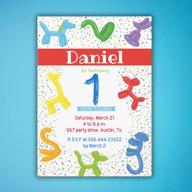 Einladung zum ersten Geburtstag von Tieren (Von Creator hochgeladen)