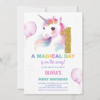 Einladung zum ersten Geburtstag von Unicorn zum Ge