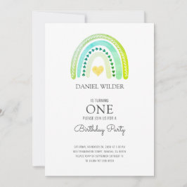 Einladung zum ersten Geburtstag Wasserfarbe Regenb