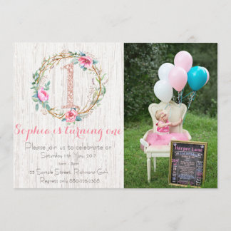 Einladung zum ersten Geburtstag - Wasserfarbenflor