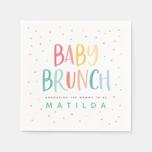 Einladung zum farbenfrohen Regenbogen-Baby-Brunch Serviette (Vorderseite)