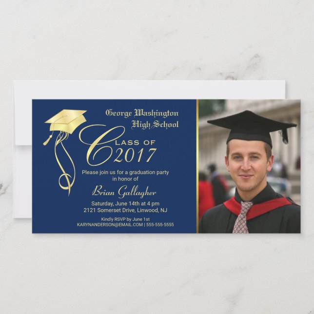 Einladung zum Foto der Graduierungspartei mit Gold (Vorderseite)