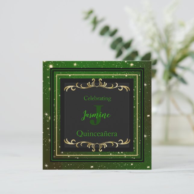 Einladung zum funkelnd Geburtstag von Green und Go (Stehend Vorderseite)