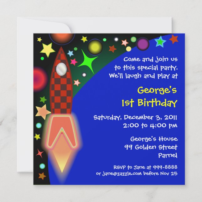 Einladung zum Geburtstag: 014 Weltraum (Vorderseite)