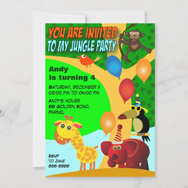 Einladung zum Geburtstag 029: Dschungel-Party (Vorderseite)