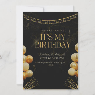 Einladung zum Geburtstag Black and Gold
