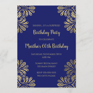 Einladung zum Geburtstag, blaues Gold jedes Alters