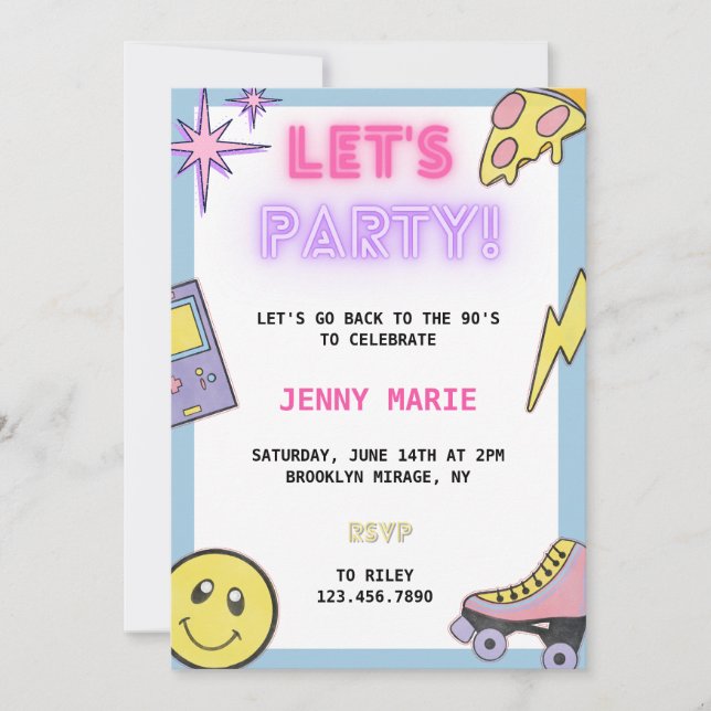 Einladung zum Geburtstag der 90er/2000er Jahre (Vorderseite)