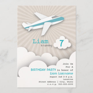 Einladung zum Geburtstag des Flugzeugs - Blau