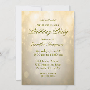 Einladung zum Geburtstag Gold Bokeh