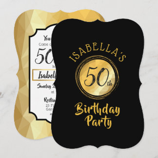 Einladung zum Geburtstag in goldfarbenem Metalleff
