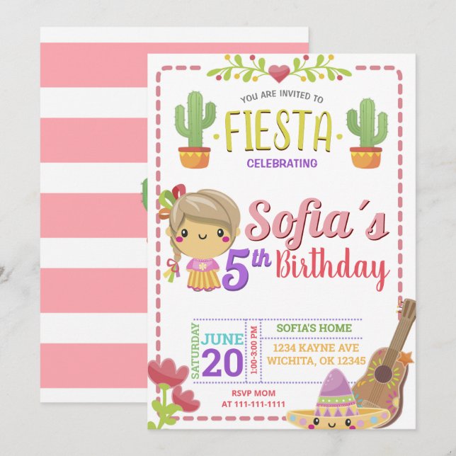 EINLADUNG ZUM GEBURTSTAG MEXIKANISCHER FIESTA (Vorne/Hinten)