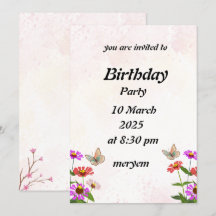 Einladung zum Geburtstag mit Floral mit Schmetterl