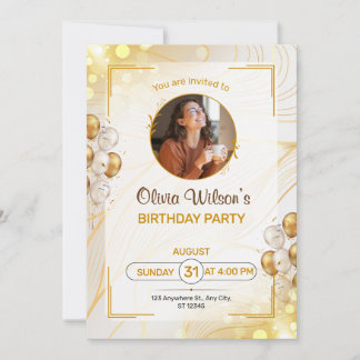 Einladung zum Geburtstag mit goldenem Rand