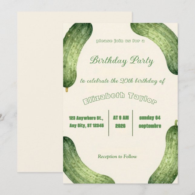 Einladung zum Geburtstag mit Gurken und Dill - Foo (Vorne/Hinten)
