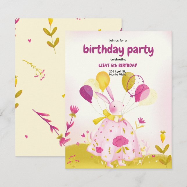 Einladung zum Geburtstag mit Kaninchen (Vorne/Hinten)