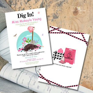 Einladung zum Geburtstag mit rosa Baustellen-Motiv