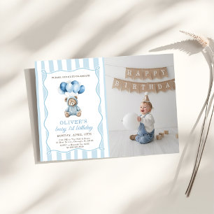 Einladung zum Geburtstag mit Teddybär und blauen L