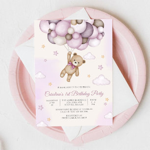 Einladung zum Geburtstag mit Teddybär und Luftball