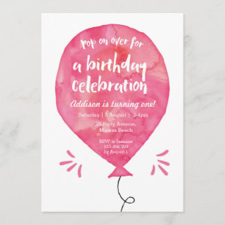 Einladung zum Geburtstag | Pink Watercolor Ballon