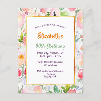 Einladung zum Geburtstag pinkfarbene Aquarellblume Postkarte