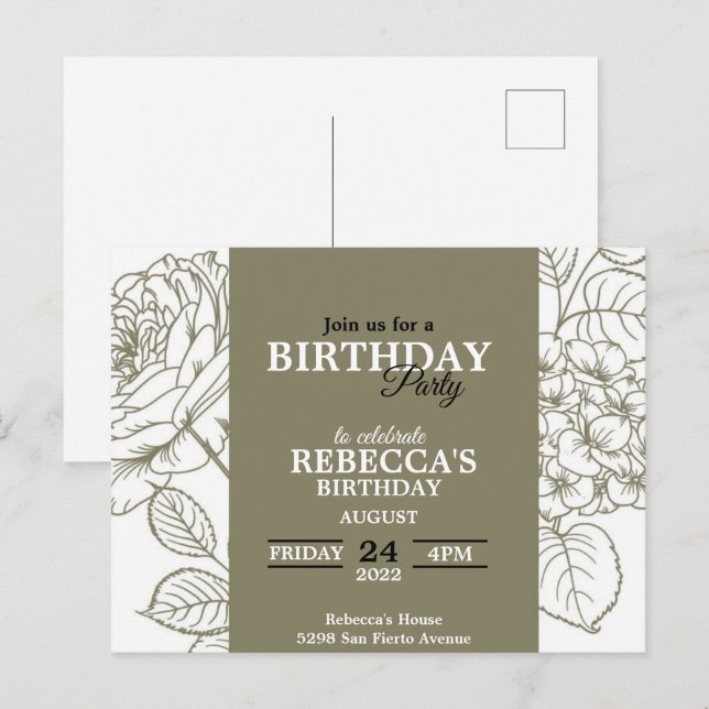 Einladung zum Geburtstag Postkarte (Vorne/Hinten)