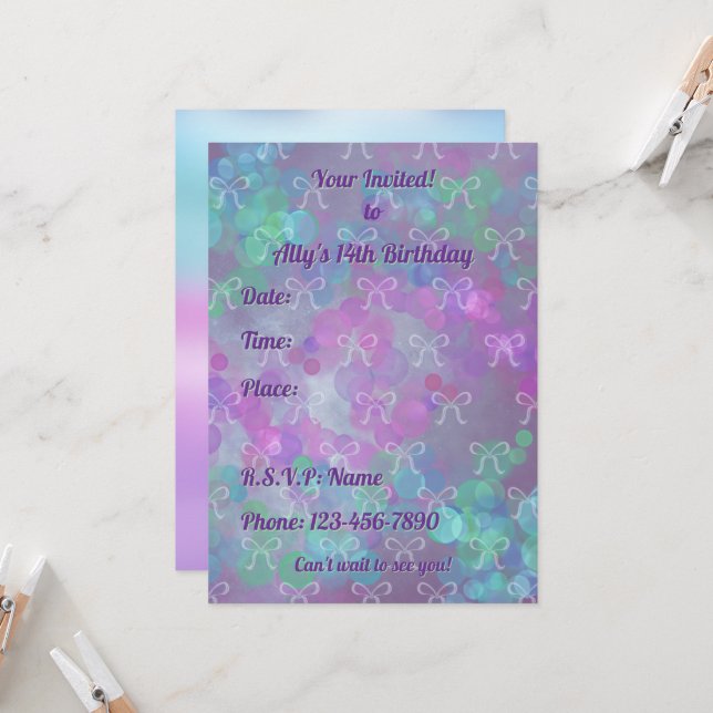 Einladung zum Geburtstag - Ribbons (Vorderseite/Rückseite Beispiel)