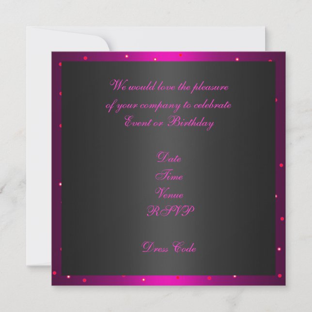 Einladung zum Geburtstag Schwarz & Hot Pink Spots (Vorderseite)