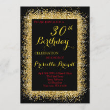 Einladung zum Geburtstag, Schwarz, Konfetti, Glitz