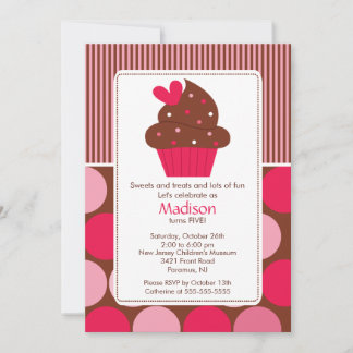 Einladung zum Geburtstag Sweet Heart Cupcake Pink