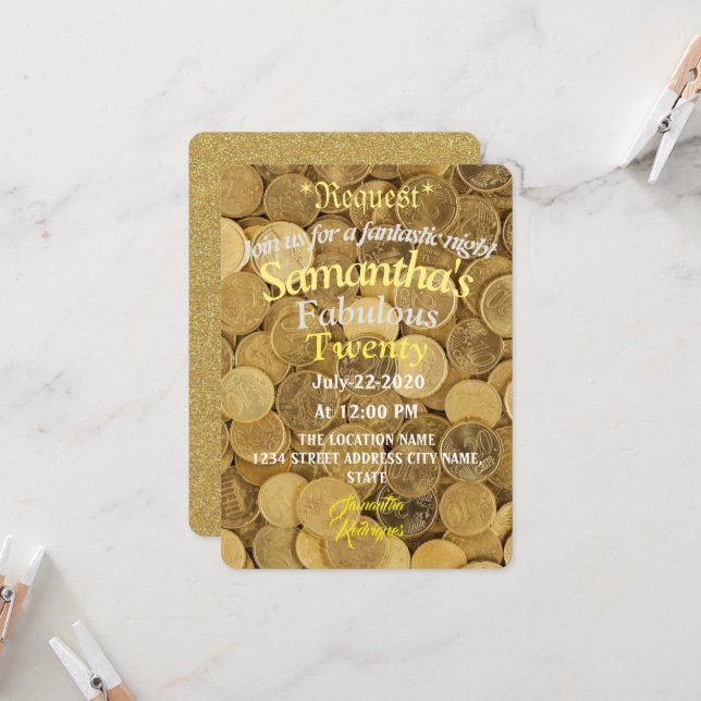 Einladung zum Geburtstag Tropisches Geld (Vorderseite/Rückseite Beispiel)