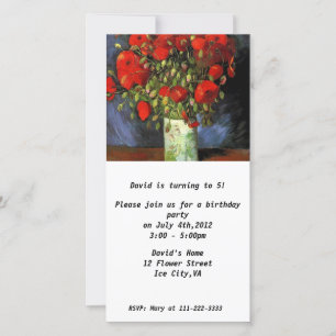 Einladung zum Geburtstag.Vase mit roten Papieren